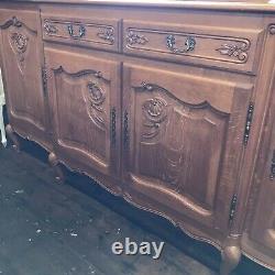 Oak Vintage French Louis XV Style 4 Door/2 Drawer Large Sideboard