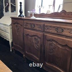 Oak Vintage French Louis XV Style 4 Door/2 Drawer Large Sideboard