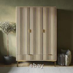 Oak and Gold Ribbed 3 Door Wardrobe with 2 Drawers Valencia VLC016