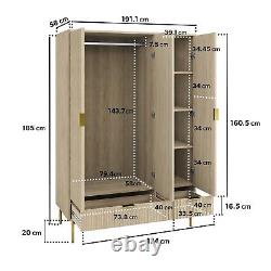 Oak and Gold Ribbed 3 Door Wardrobe with 2 Drawers Valencia VLC016