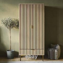 Oak and Gold Ribbed Double Wardrobe With Drawer Valencia VLC014