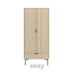 Oak and Gold Ribbed Double Wardrobe With Drawer Valencia VLC014