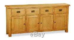 Oakvale Extra Large Sideboard / Solid Wood 4 Drawer 4 Door Side Storage Cabinet