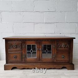 Old Charm Oak TV Stand 4 Drawers 2 Doors Media Cabinet Excellent Condition