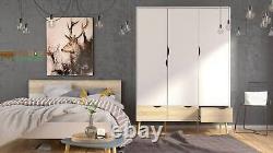 Oslo Large Wide Wardrobe 3 Doors 3 Drawers In White And Oak Finish