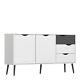 Oslo Retro Spindle Style Sideboard Large 3 Drawers 2 Doors in White and Black