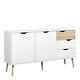 Oslo Retro Spindle Style Sideboard Large 3 Drawers 2 Doors in White and Oak