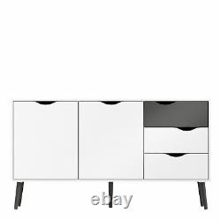 Oslo Sideboard Large 3 Drawers 2 Doors in White and Black Matt White and Bla