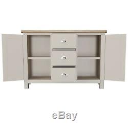 Oxford Grey Painted Large Sideboard / Solid Wood 2 Door 3 Drawer Cabinet