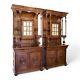 Pair Of Large Antiqe Carved Walnut Cabinets / Cupboards C. 1890