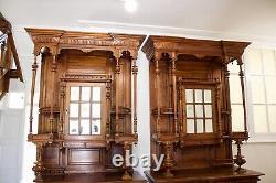 Pair Of Large Antiqe Carved Walnut Cabinets / Cupboards C. 1890