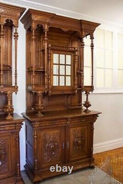 Pair Of Large Antiqe Carved Walnut Cabinets / Cupboards C. 1890