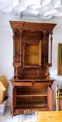 Pair Of Large Antiqe Carved Walnut Cabinets / Cupboards C. 1890