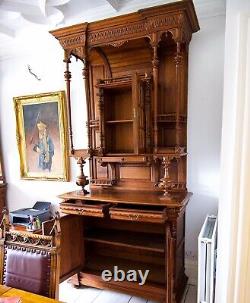 Pair Of Large Antiqe Carved Walnut Cabinets / Cupboards C. 1890