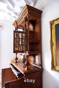 Pair Of Large Antiqe Carved Walnut Cabinets / Cupboards C. 1890