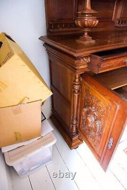 Pair Of Large Antiqe Carved Walnut Cabinets / Cupboards C. 1890