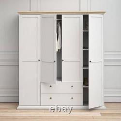 Paris Large Wide Country Style Wardrobe 4 Doors And 2 Drawers In White And Oak