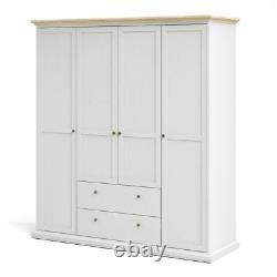 Paris Large Wide Wardrobe With 4 Doors and 2 Drawers In White and Oak