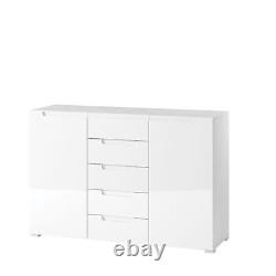 Perth High White Gloss 2 Door 5 Drawer Tall Large Sideboard Storage Unit SZLYO03