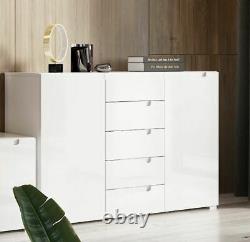 Perth White High Gloss Large 2 Door /5 Drawer Sideboard Lounge Storage Unit LY03