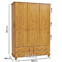 Pine 3 Door Triple Wardrobe with Drawers Hamilton HMT005A