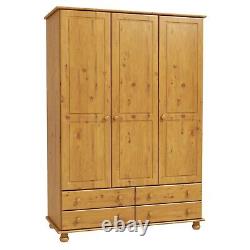 Pine 3 Door Triple Wardrobe with Drawers Hamilton HMT005A