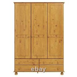 Pine 3 Door Triple Wardrobe with Drawers Hamilton HMT005A