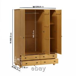 Pine 3-Door Triple Wardrobe with Drawers Hampton HPT013