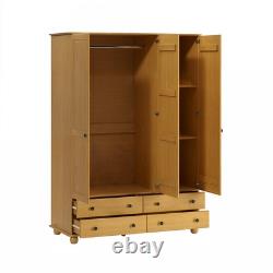 Pine 3-Door Triple Wardrobe with Drawers Hampton HPT013