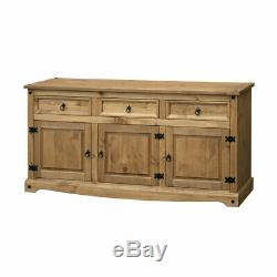 Premium Quality Corona Large Sideboard 3 Door 3 Drawers Waxed Solid Mexican Pine