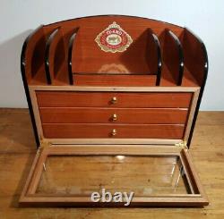 RARE Large TE-AMO Cigar Advertising Desktop Humidor 3 Drawer Glass Door Wood