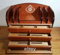 RARE Large TE-AMO Cigar Advertising Desktop Humidor 3 Drawer Glass Door Wood