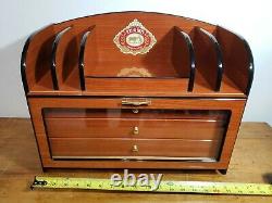 RARE Large TE-AMO Cigar Advertising Desktop Humidor 3 Drawer Glass Door Wood