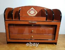 RARE Large TE-AMO Cigar Advertising Desktop Humidor 3 Drawer Glass Door Wood