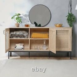 Rattan Sideboard Cabinet Storage Large Wide 3 Door Light Wood Effect VonHaus