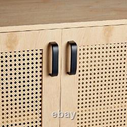 Rattan Sideboard Cabinet Storage Large Wide 3 Door Light Wood Effect VonHaus