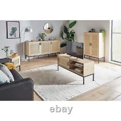 Rattan Sideboard Cabinet Storage Large Wide 3 Door Light Wood Effect VonHaus