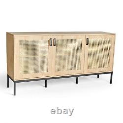 Rattan Sideboard Cabinet Storage Large Wide 3 Door Light Wood Effect VonHaus