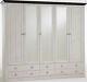 Riva White Painted Dark Stain Large Wide 6 Door Glazed Wardrobe with 6 Drawers