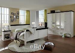 Riva White Painted Dark Stain Large Wide 6 Door Glazed Wardrobe with 6 Drawers