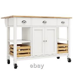 Rolling Kitchen Island Storage Trolley Cabinet with Large Wood Top, 3 Drawers