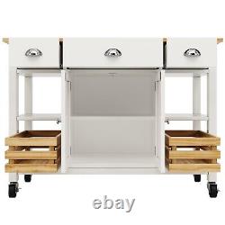 Rolling Kitchen Island Storage Trolley Cabinet with Large Wood Top, 3 Drawers