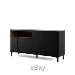Roomers Large Retro Sideboard Buffet Unit 3 Drawers 3 Doors in Black and Walnut
