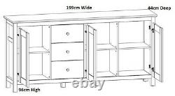 Rustic Large Sideboard 3 Drawers 3 Doors Soft Close Grey and Oak Effect Hesen
