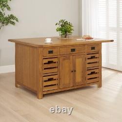 Rustic Oak Extra Large Kitchen Island with Bar Top (5 Seater) RS90