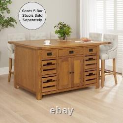 Rustic Oak Extra Large Kitchen Island with Bar Top (5 Seater) RS90