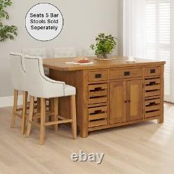 Rustic Oak Extra Large Kitchen Island with Bar Top (5 Seater) RS90