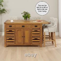 Rustic Oak Extra Large Kitchen Island with Bar Top (5 Seater) RS90