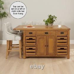 Rustic Oak Extra Large Kitchen Island with Bar Top (5 Seater) RS90