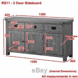 Rustic Oak Large 3 Door Sideboard Cupboard 3 Drawers RS11